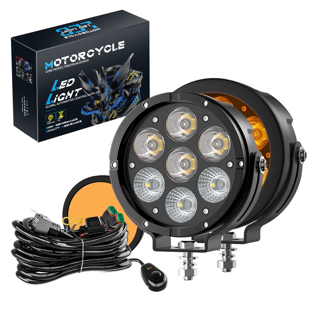 Tenraytech 100W 7-Bead Motorcycle LED Spotlight Kit with Wiring Harness