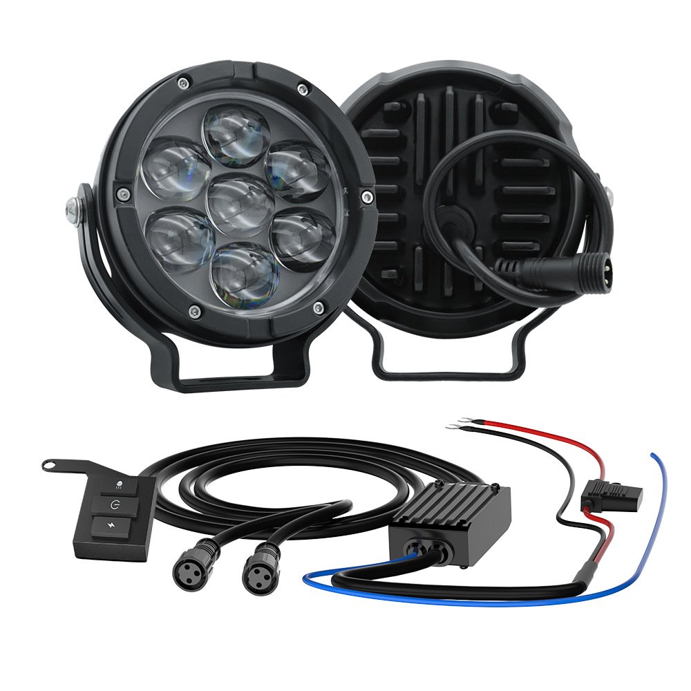 Tenraytech High – Bright 7 – Bead Motorcycle LED Spotlight Kit with Wiring Harness, White & Yellow Dual – Color Strobe External Driving Light