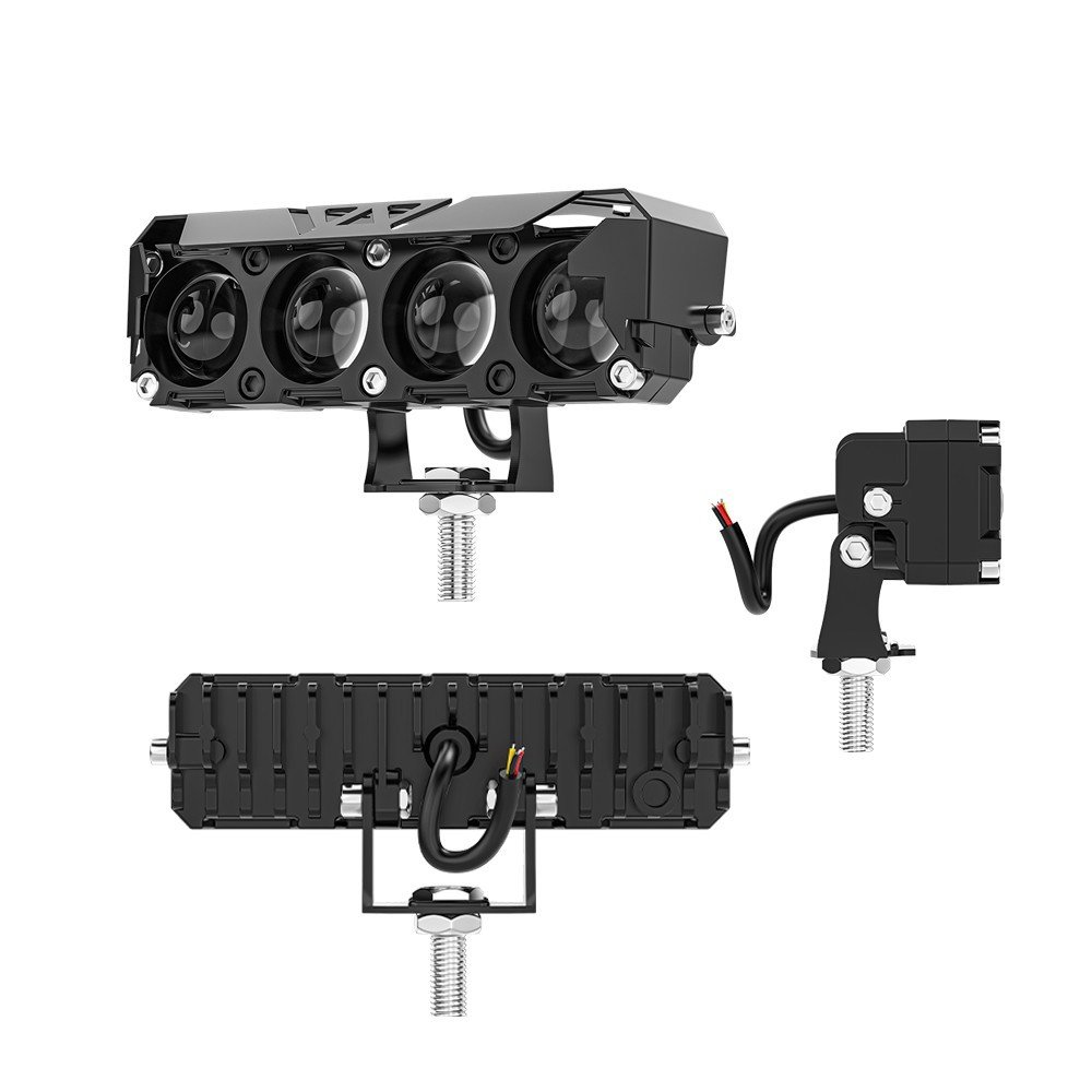 Tenraytech 4‑Eye LED Spotlight for Motorcycles (White & Yellow, High‑Low Beam)