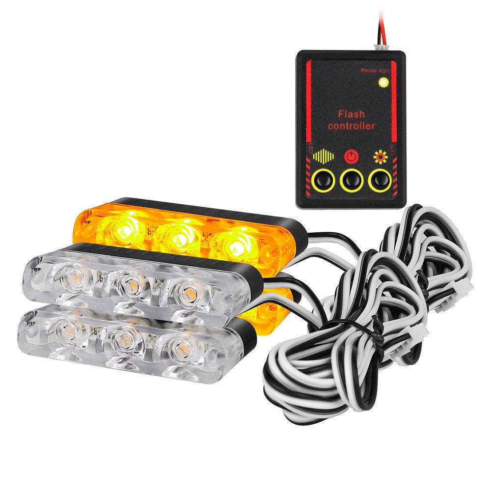 Tenraytech Car Grille Light Red Blue Strobe Warning Light