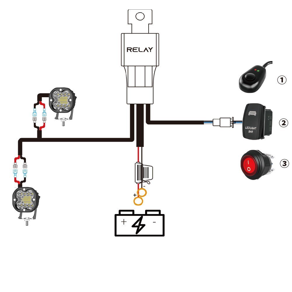 Tenraytech 3-Inch LED Work Light – Pair with Wiring Harness