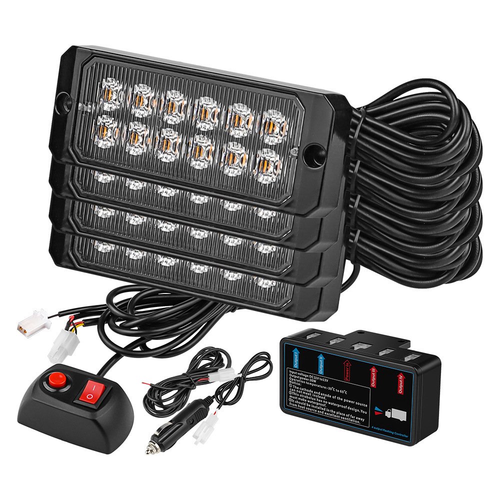 Tenraytech 1-to-4 20LED Amber Car Grille Strobe Light