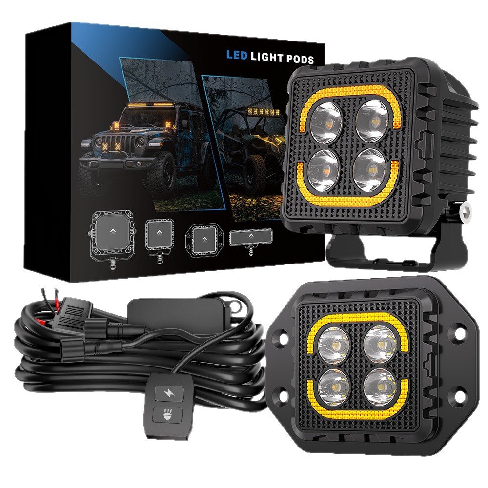 Tenraytech Black Warrior BF3 LED Work Light Kit – 2PCS Off-Road Auxiliary Light with Wiring Harness