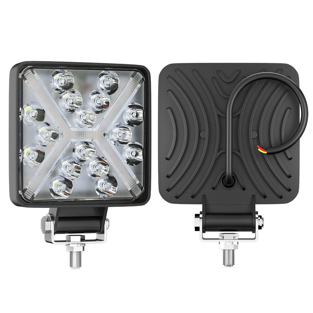 Tenraytech 4-Inch Square 16LED Driving Light with DRL Angel Eye X-Shaped Halo