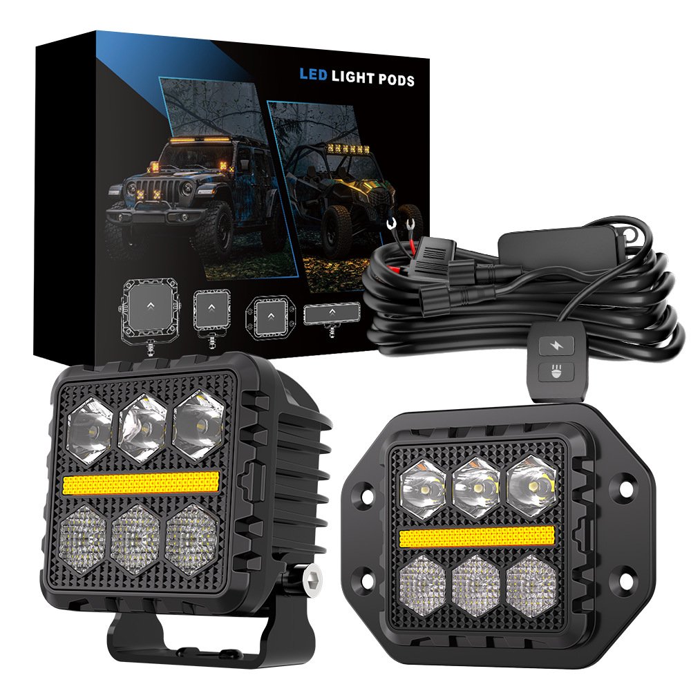 Tenraytech Black Warrior BF6 Square LED Off-Road Light Kit with Wiring Harness