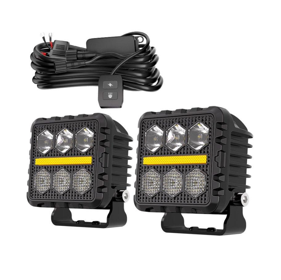 Tenraytech Black Warrior BF6 Square LED Off-Road Light Kit with Wiring Harness