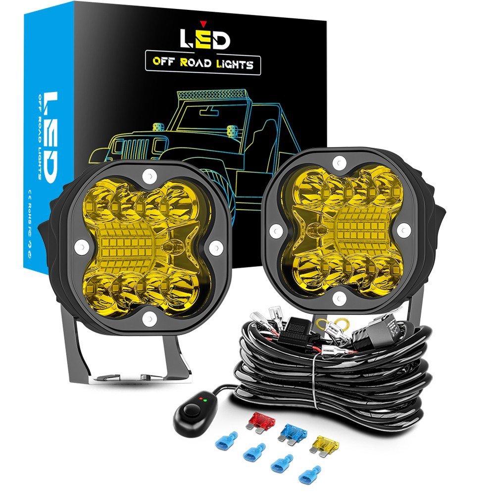 Tenraytech 3-Inch LED Work Light – Pair with Wiring Harness